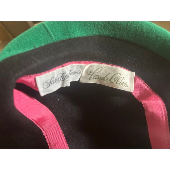 Vintage Frank Clive for Saks Fifth Avenue Black w/Green Beret Hat - Picture 6 of 8